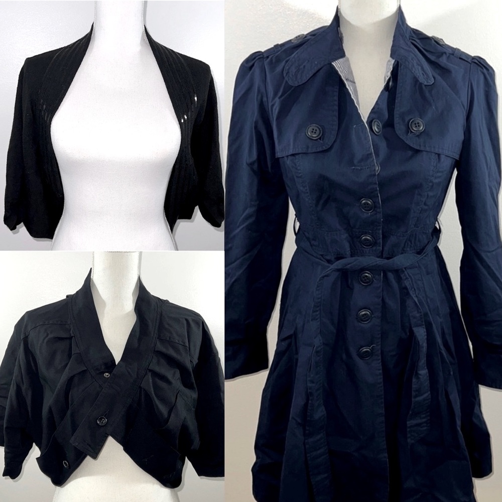 Bundle of 3, women’s size small trench/cardigan/cropped jacket.